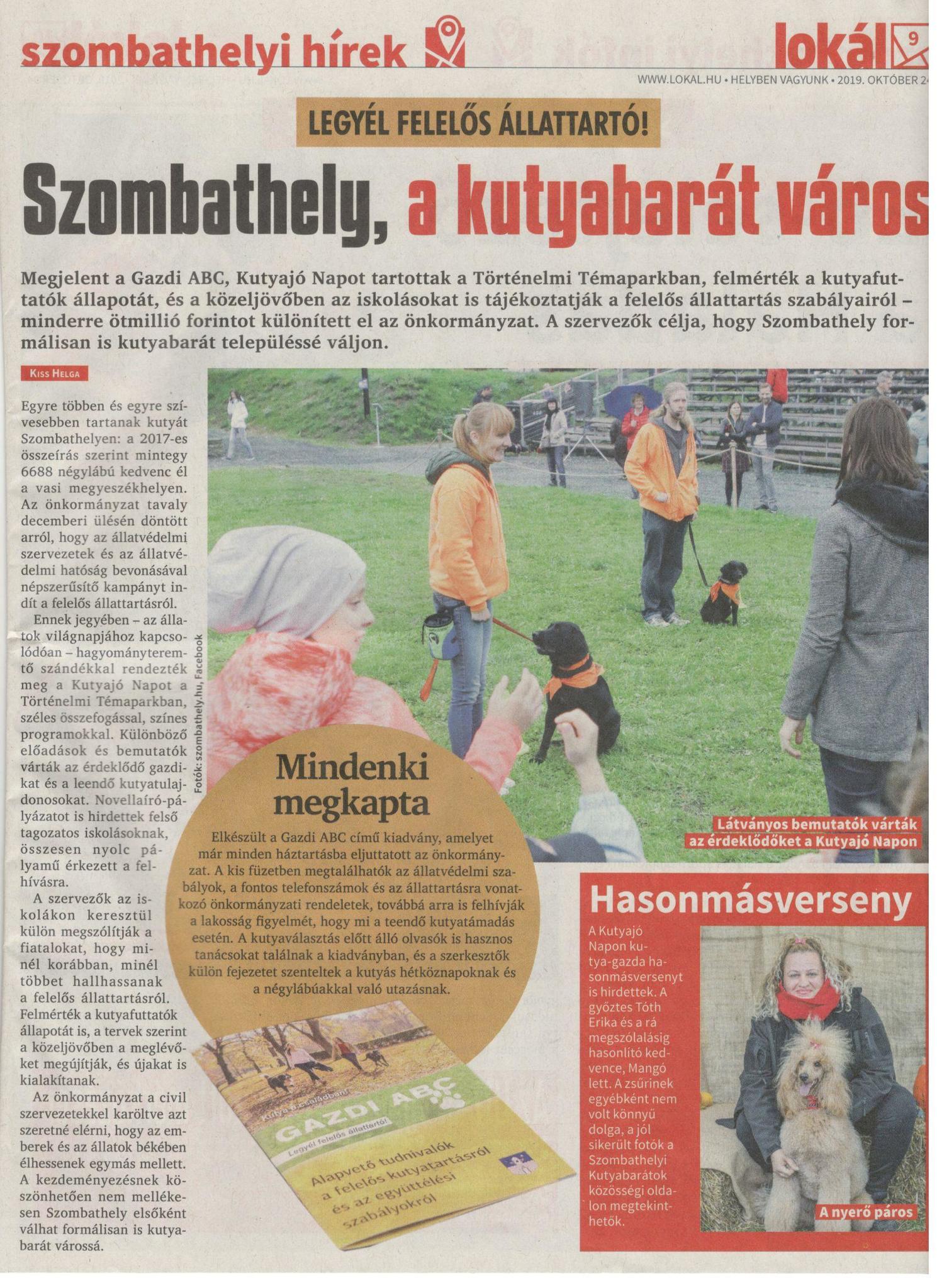 Lokál - Szombathely, kutyabarát város újság megjelenés