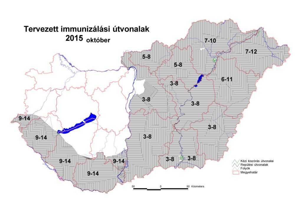 A 2015 őszén tervezett ebzárlat immunizálásának útvonala