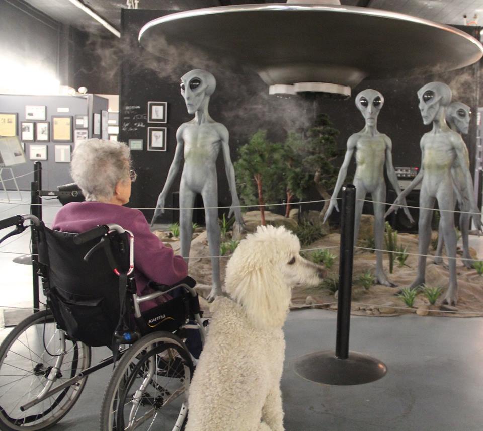 Miss Norma és Ringo a Nemzetközi UFO Múzeum és Kutatóközpontban (Roswell, Új-Mexikó)