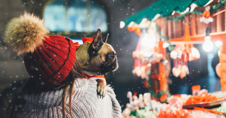 Kutyával a karácsonyi vásáron