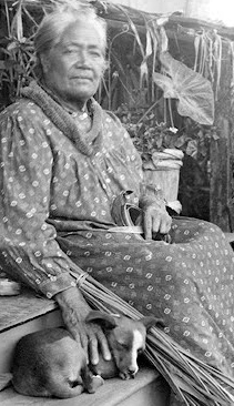 Hawaii lakos a poi kutyájával 1900 körül