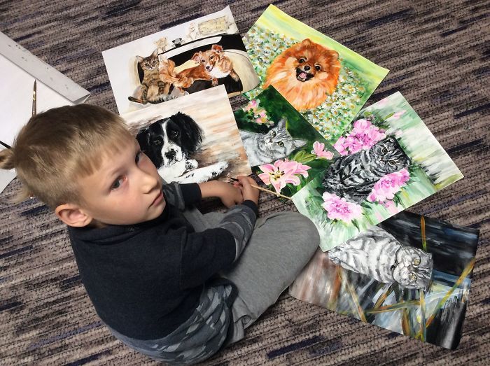 A 9 éves kisfiú varázslatos állatportrékat fest