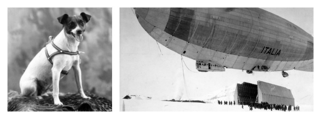 Titina, a felfedező foxterrierje (balra) és Nobile második léghajója, az Italia