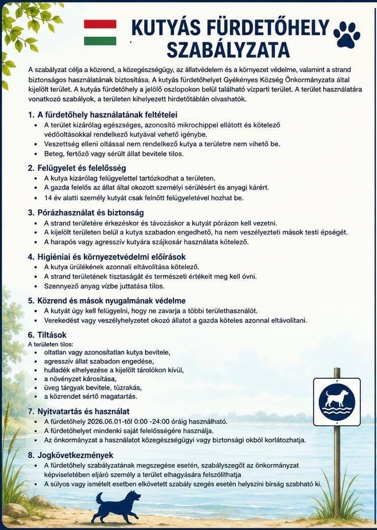 Gyékényes kutyás fürdetőhely házirendje
