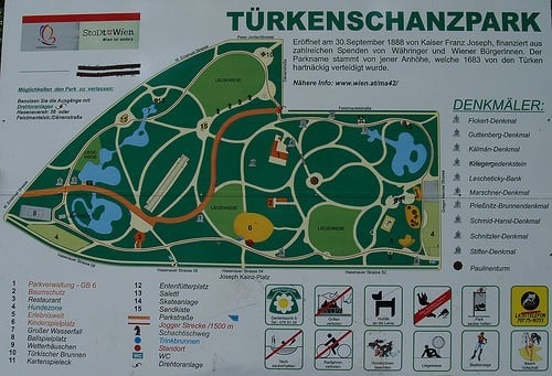 Tábla, rendszabály, Türkenschanzpark, 18.kerület