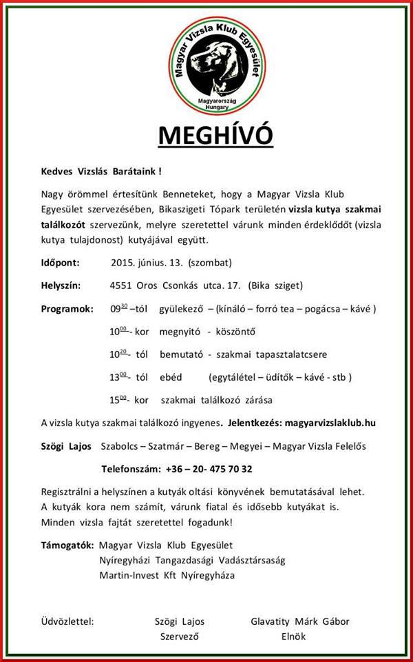 vizsla kutya szakmai találkozó