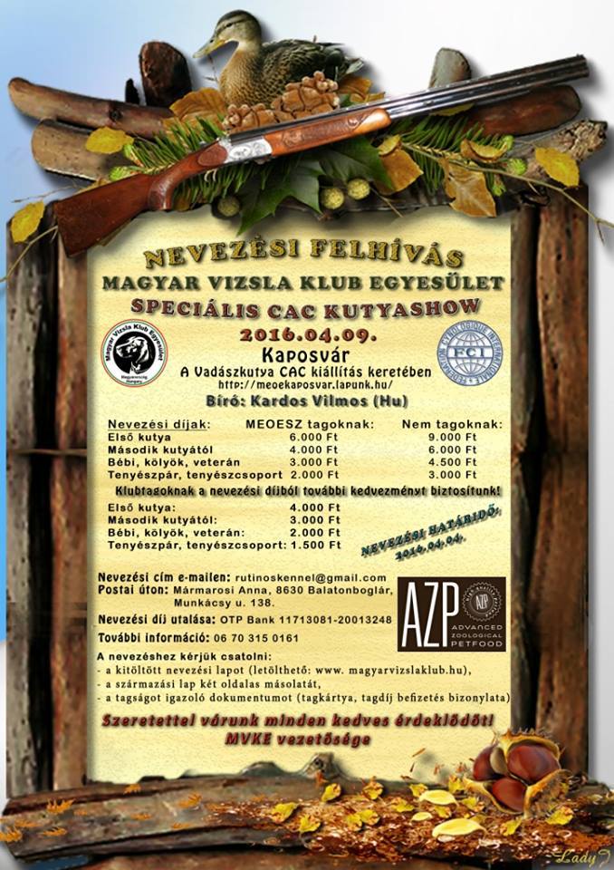 Nevezési felhívás Speciális CAC Kiállítás Kaposvár