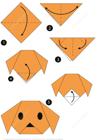 Kutya fej origami hajtogatással